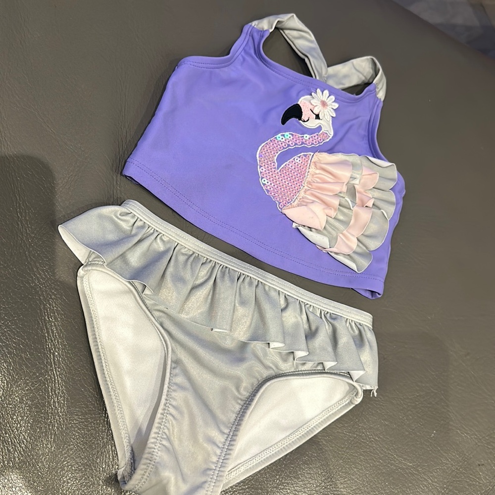Flapdoodles flamingo bikini for a toddler girl